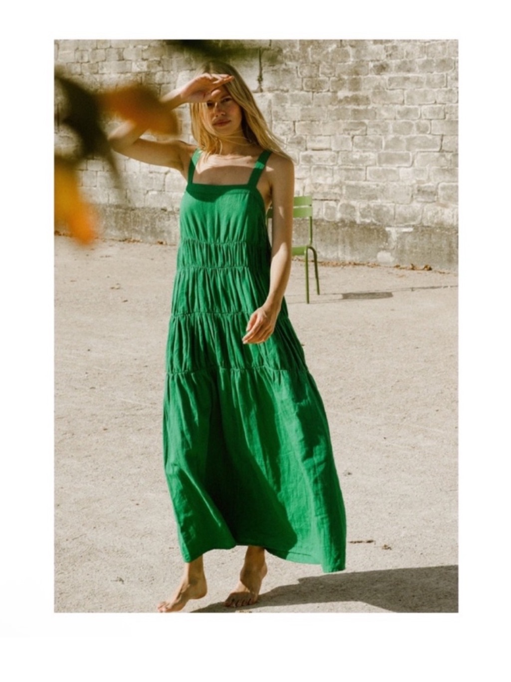 New! Rue Stiic Elsa Linen Tiered Flowy Summer Maxi Dress In French Green